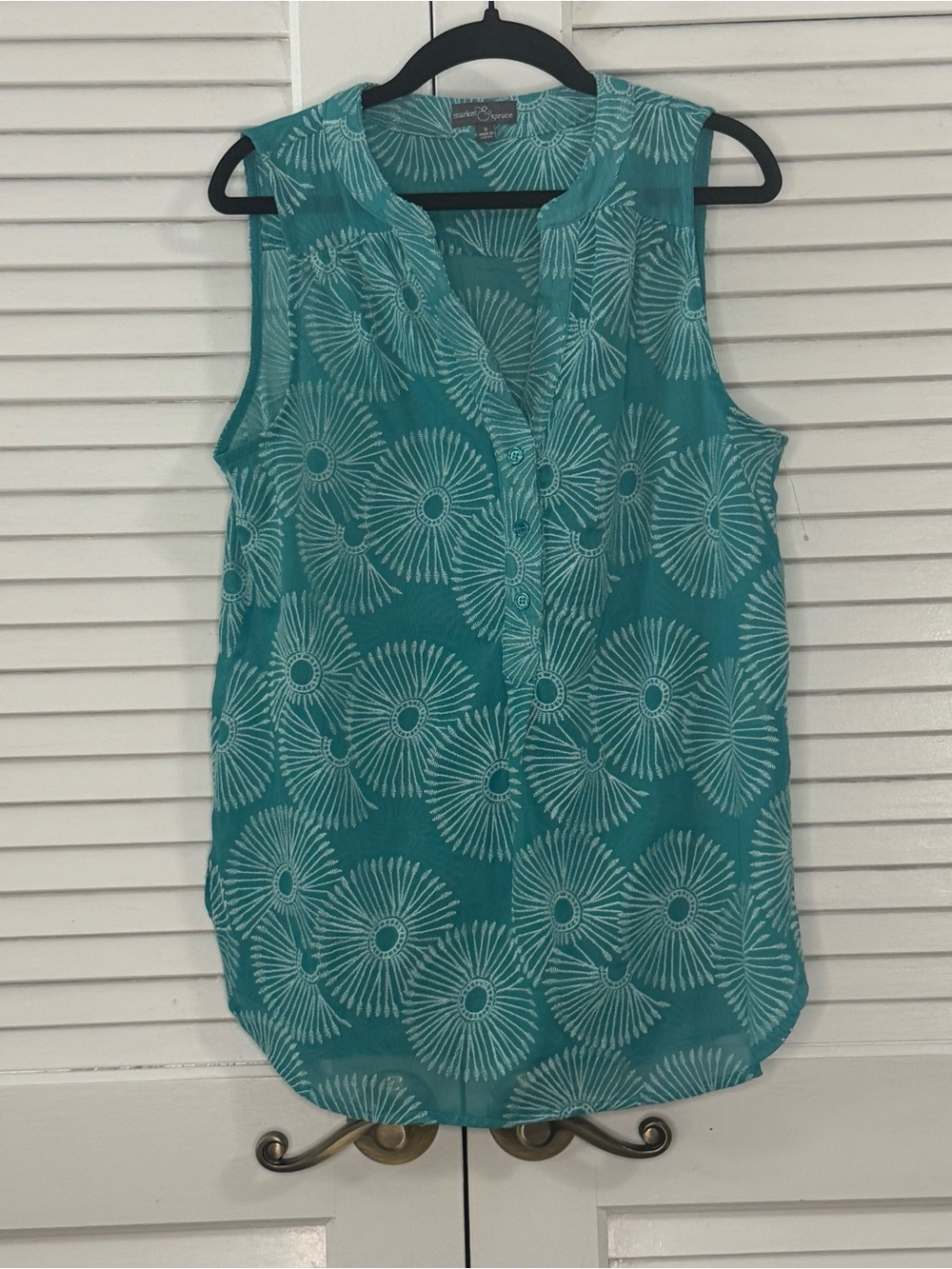 Market & Spruce Teal Floral Burst Sleeveless Button-Front Camisole